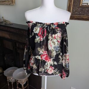 WHITE HOUSE BLACK MARKET Women's  XXS Organza Floral Off Shoulder Top Blouse 133